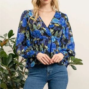 NWT Blu Pepper Vibrant Floral Blouse